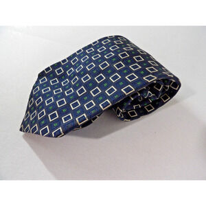 Lanvin New York Paris Neck Tie Silk Geometric Squares Navy Blue White Business